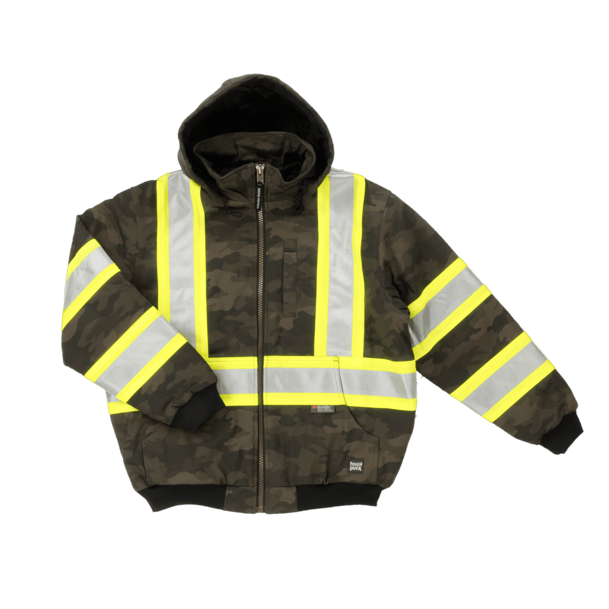 Tough Duck Men's Camo Flex Duck C1 Hi-Vis Hooded Safety Bomber Jackets & Coats Tough Duck