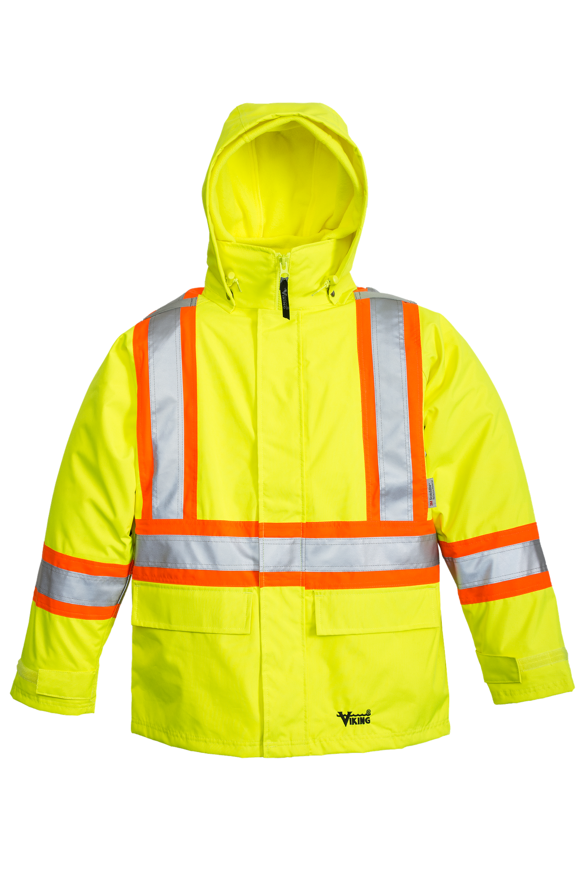 Viking® Men's Journeyman Hi-Vis Class 3 Waterproof Tri-Zone Hooded Jacket Rainwear Viking Hi-Vis Green 2XL Reg
